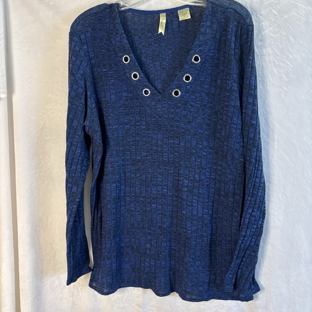 Chenault Womens Blue Heather Grommet V-Neck Long Sleeve Tunic Top XL